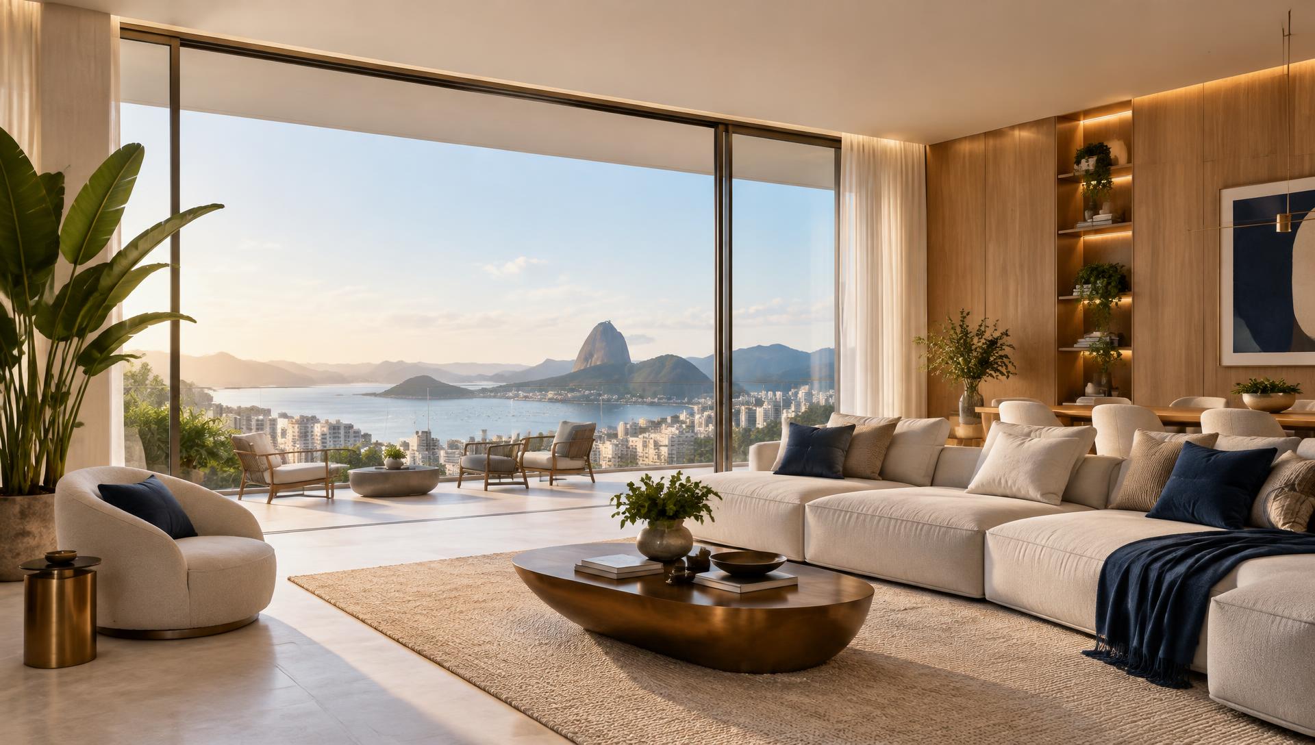 Sala contemporânea com vista panorâmica